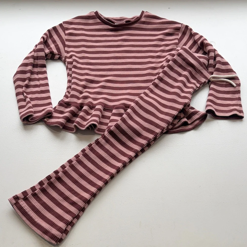 Zara kids Pink and Maroon striped set, size 6 - Picture 2 of 14